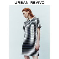 URBAN REVIVO 女士时尚简约风撞色条纹圆领连衣裙 UWU740066