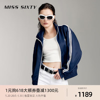 MISS SIXTY2024春季新款卫衣外套女撞色运动风拉链翻领长袖休闲