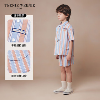 Teenie Weenie Kids小熊童装24夏季男童度假风竖条短袖衬衫 橙色 110cm