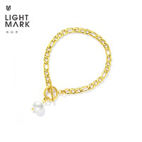Light Mark 小白光 珍珠手链吊坠OT扣金属链条个性设计女手饰礼物 巴洛克珍珠10-11mm