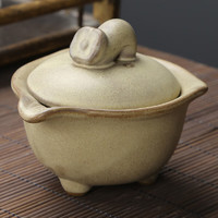 京器 日式粗陶茶壶 纯手工竹帛宝瓶壶功夫茶具手抓壶创意盖碗茶器