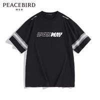PEACEBIRD 太平鸟 男装短袖t恤男2024年撞色条纹款黑色