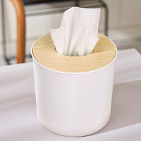 极度空间 纸巾盒 抽纸盒桌面收纳盒卫生间浴室纸巾盒天然竹木竹盖白色圆筒