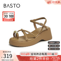 BASTO 百思图 24夏季时尚简约时装凉鞋厚底女凉鞋M2036BL4 棕色 34