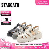 STACCATO 思加图 夏季复古猪笼鞋厚底罗马凉鞋包头凉鞋女凉鞋S8082BK3 酷飒黑 38