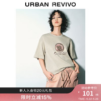 URBAN REVIVO UR2024夏季女装时尚休闲印花棉质落肩圆领短袖T恤UWV440101 卡其 XS