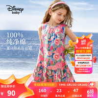 迪士尼童装女童艺术花朵连衣裙2024夏季儿童时尚洋气裙子 浪漫花朵 110