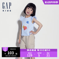 Gap女幼童2024夏季荷叶边网纱小飞袖印花短袖T恤上衣466778 蓝色 110cm (4-5岁)亚洲尺码