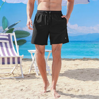 Miiow 猫人 沙滩裤男士夏季拼接色休闲运动裤 黑色