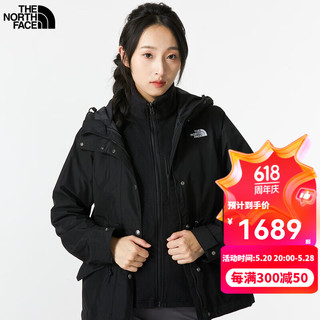 THE NORTH FACE 三合一冲锋衣女冬上衣户外运动防水软壳内胆保暖外套 KX7/黑色/摇粒绒内胆 S/155