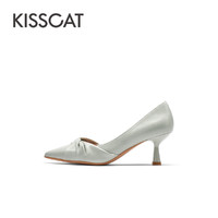 88VIP：KISSCAT 接吻猫 女士羊皮革高跟鞋 KA32126 浅青灰色 37