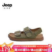 Jeep 吉普 儿童凉鞋2024夏季男女童软底时尚运动沙滩鞋露趾中大童鞋 军绿 32码 鞋内长约21.2cm