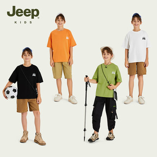 JEEP吉普童装夏季男童女童宽松运动休闲儿童T恤时尚潮流短袖上衣 绿色-1312 150