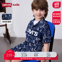 Levi's李维斯童装【商场同款】24夏季新款男童满印logo衬衫梭织短袖上衣