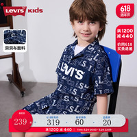 Levi's李维斯童装24夏季男童满印logo衬衫梭织短袖上衣 深靛蓝 100/52(3T)