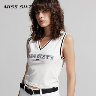 MISS SIXTY2024夏季T恤女V领无袖复古运动风短款修身显瘦上衣 漂白 XS