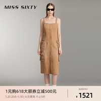 MISS SIXTY2024夏季牛仔连衣裙女背带美式复古工装裙废土风 卡其 M