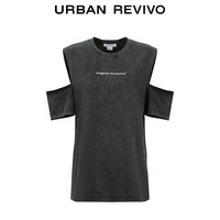 URBAN REVIVO 女士镂空字母T恤 UWV440211 黑色 XL