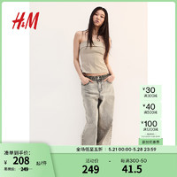 H&M女装裤子2024夏季时尚休闲宽松中腰直筒堆叠牛仔裤1210963 浅米灰色 150/56