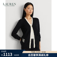 LAUREN RALPH LAUREN 拉夫劳伦 女装 24年春宽松版双色针织开襟衫RL61978 001-黑色 M