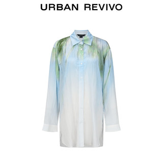 URBAN REVIVO 女装松弛感艺术印花超宽松长袖衬衫 UWG240139 碧蓝印花 S