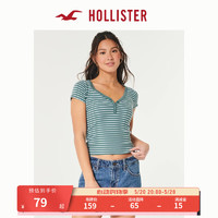 HOLLISTER24春夏美式辣妹修身短袖亨利式上衣T恤 女 358310-1 绿色条纹 XXS (160/80A)