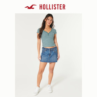 HOLLISTER24春夏美式辣妹修身短袖亨利式上衣T恤 女 358310-1 绿色条纹 XXS (160/80A)