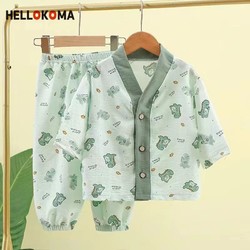 HELLOKOMA HELLO KOMA夏季新款儿童睡衣开衫休闲云朵薄款空调家居服空调服