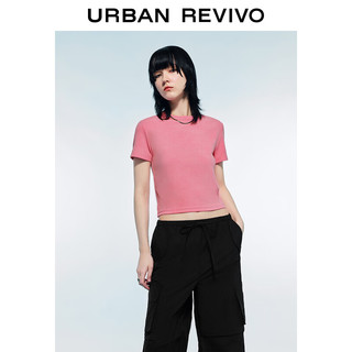 URBAN REVIVO UR2024春季女装休闲复古晕染圆领短款修身短袖T恤UWV440020 中粉色 M