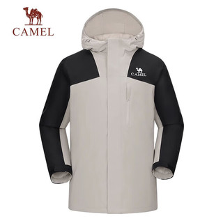 骆驼（CAMEL）拼色夹棉冲锋衣男女棉服外套防风防水户外登山服 70135，冰晶灰色/幻影黑，男 XXL