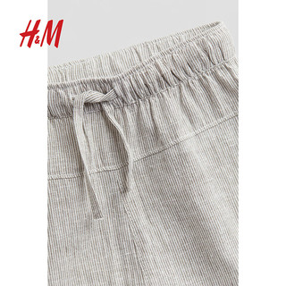 H&M童装2024春季男婴亚麻混纺长裤1121982 米色/白色条纹 73/47