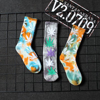 宝盖丁袜子男潮春秋季街头扎染毛巾篮球ins棉袜子运动滑板夏天长袜 天蓝色+灰色+橙色 均码