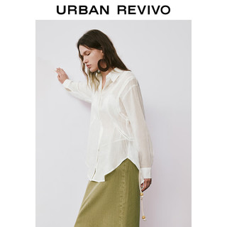 URBAN REVIVO 女时尚休闲设计感拼接镂空开襟衬衫UWH240073 米白