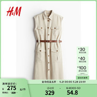 H&M2024夏季女士配腰带工装连衣裙1236835 浅米色 155/80