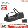 BASTO 百思图 2024夏季时尚简约休闲户外夹趾粗高跟女拖鞋M2032BT4 黑色 34