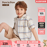 PawinPaw卡通小熊童装2024年夏季男童撞色格纹短袖衬衫休闲 Green绿色/40 150cm