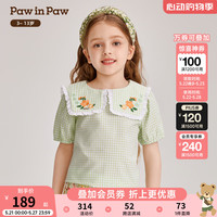 PawinPawPawinPaw卡通小熊童装2024年夏季女童撞色格纹绣花衬衫 Green绿色/40 130cm