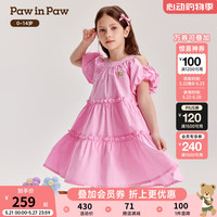 PawinPaw卡通小熊童装2024年夏季女童梭织连衣裙 Pink粉红色/25 120