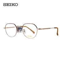 SEIKO 精工 女款玫瑰金色镜框玫瑰金色镜腿钛材金属全框镜架 HO3098 01 49MM