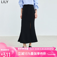 LILY2024夏季修身气质款鱼尾半身裙显高显瘦开叉包容感针织裙 510黑色 S