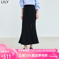 丽丽 LILY2024夏季修身气质款鱼尾半身裙显高显瘦开叉包容感针织裙 510黑色 S