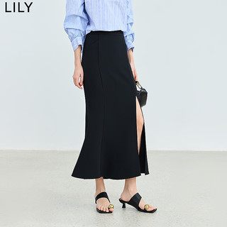 LILY2024夏季修身气质款鱼尾半身裙显高显瘦开叉包容感针织裙 510黑色 S
