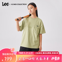 Lee儿童圆领短袖T恤2024夏季男女童纯棉散步狗狗前胸印花上衣童装 新生绿 140cm