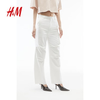 H&M2024夏季新款女装工装牛仔降落伞裤1234173 白色 155/60