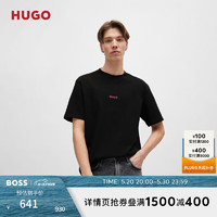 HUGO男士2024夏季黑色艺术图案印花棉质平纹针织 T 恤 001-黑色 M