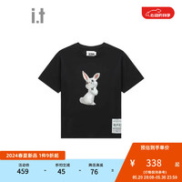 izzue it 女装合身短袖T恤2024夏季青春可爱兔子图案装饰1168U BKX/黑色 XS