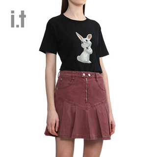 izzue it 女装合身短袖T恤2024夏季青春可爱兔子图案装饰1168U WHX/白色 S
