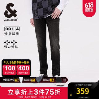 杰克琼斯 杰克·琼斯（JACK&JONES）春夏潮简约百搭休闲水洗猫须弹力修身224232043 A16深灰牛仔 常规175/82A/MRW