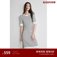 ochirly欧时力 新疆棉条纹针织连衣裙女2024夏装圆领显瘦休闲 黑白条 S