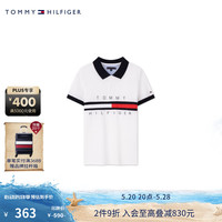 TOMMY HILFIGER24春夏童装男拼色织带印花休闲短袖POLO衫TH2222075 白色001 12/150cm